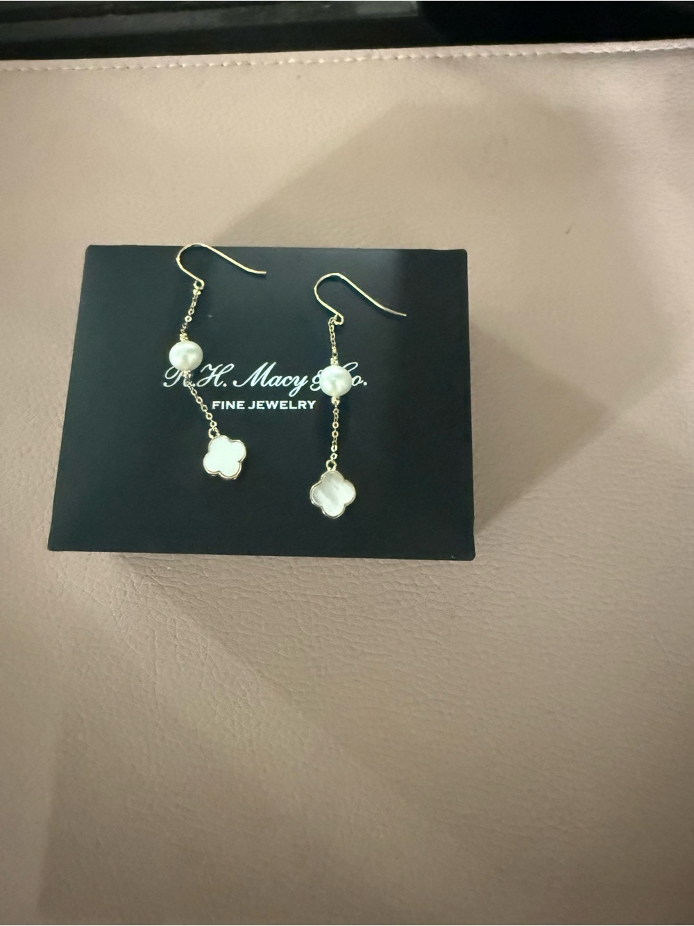 Macy's 14 k Gold and White Clover Drop Earrings and pedant